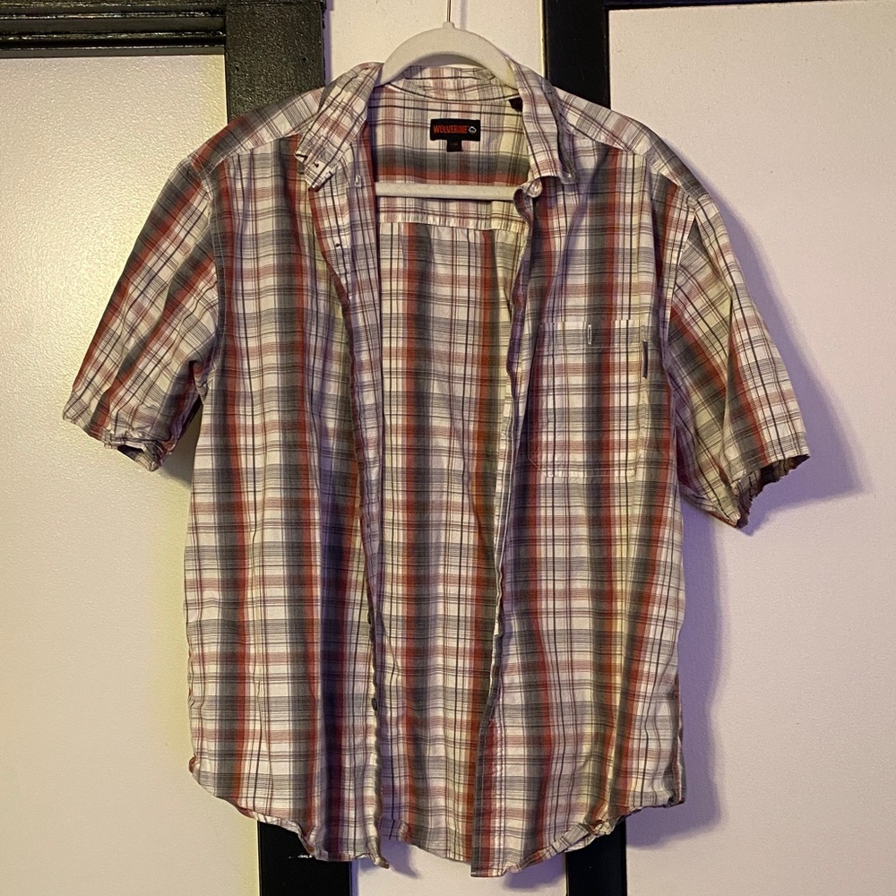 Wolverine Men's Casual Plaid Shirt - Red, White, and Gray